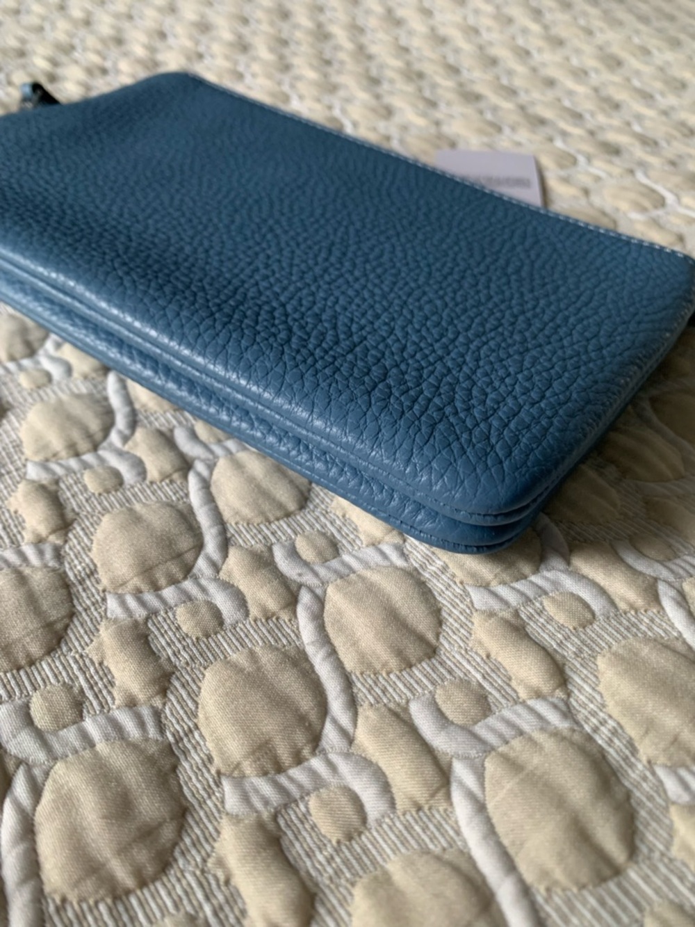 Coach Pebbled Leather Zip Wallet in Dusty Blue with Silver Logo - Picture 8 of 12